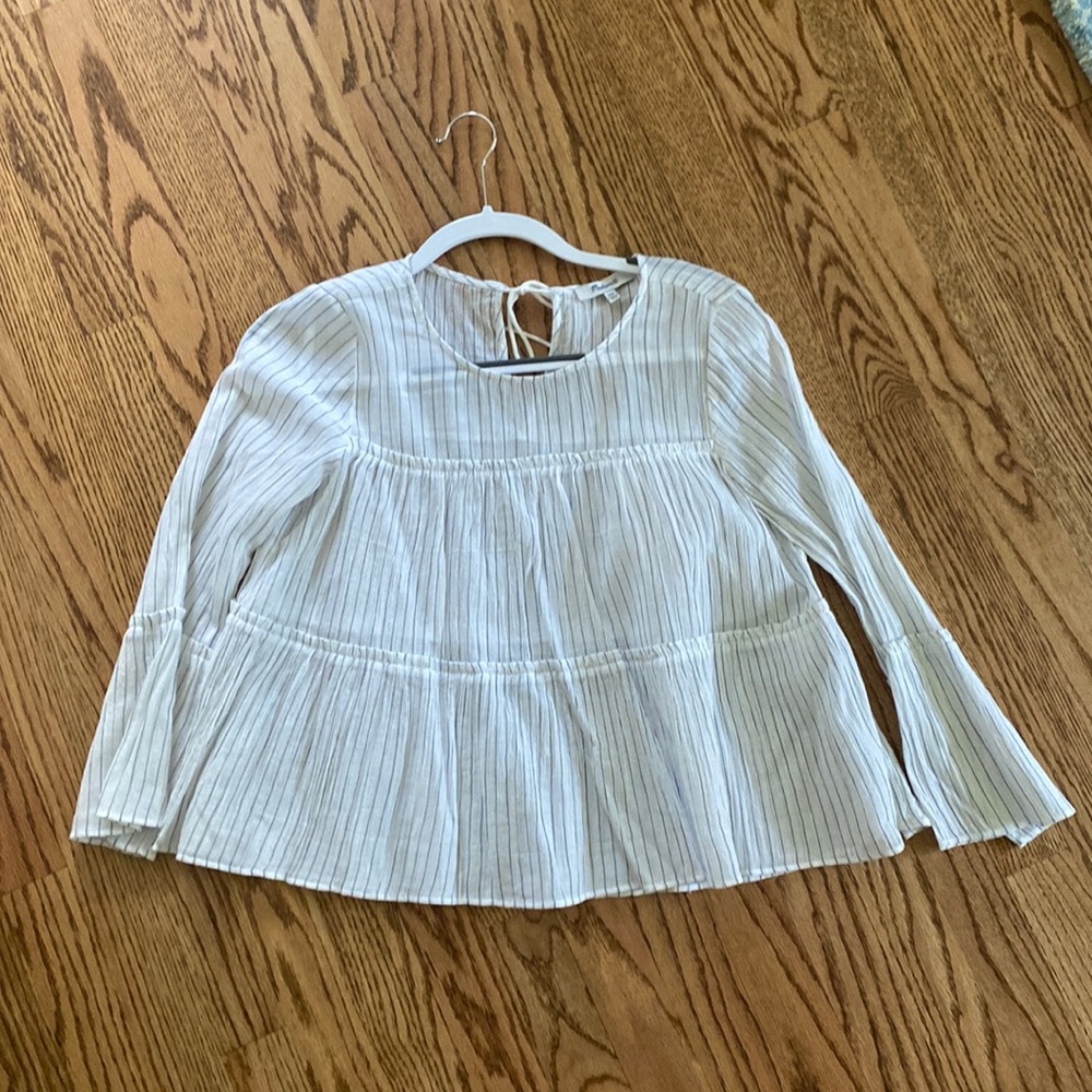 MADEWELL LIGHTWEIGHT TIERED WHITE SHIRT WITH BLUE STRIPES XXS